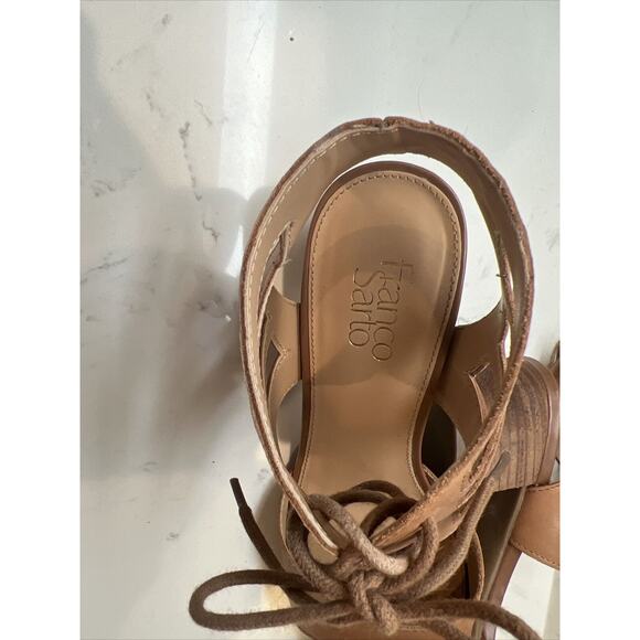 Franco Sarto Flourish 9.0 Tan Leather Chunky Block Lace Strappy Open Toe Sandals - Picture 7 of 7